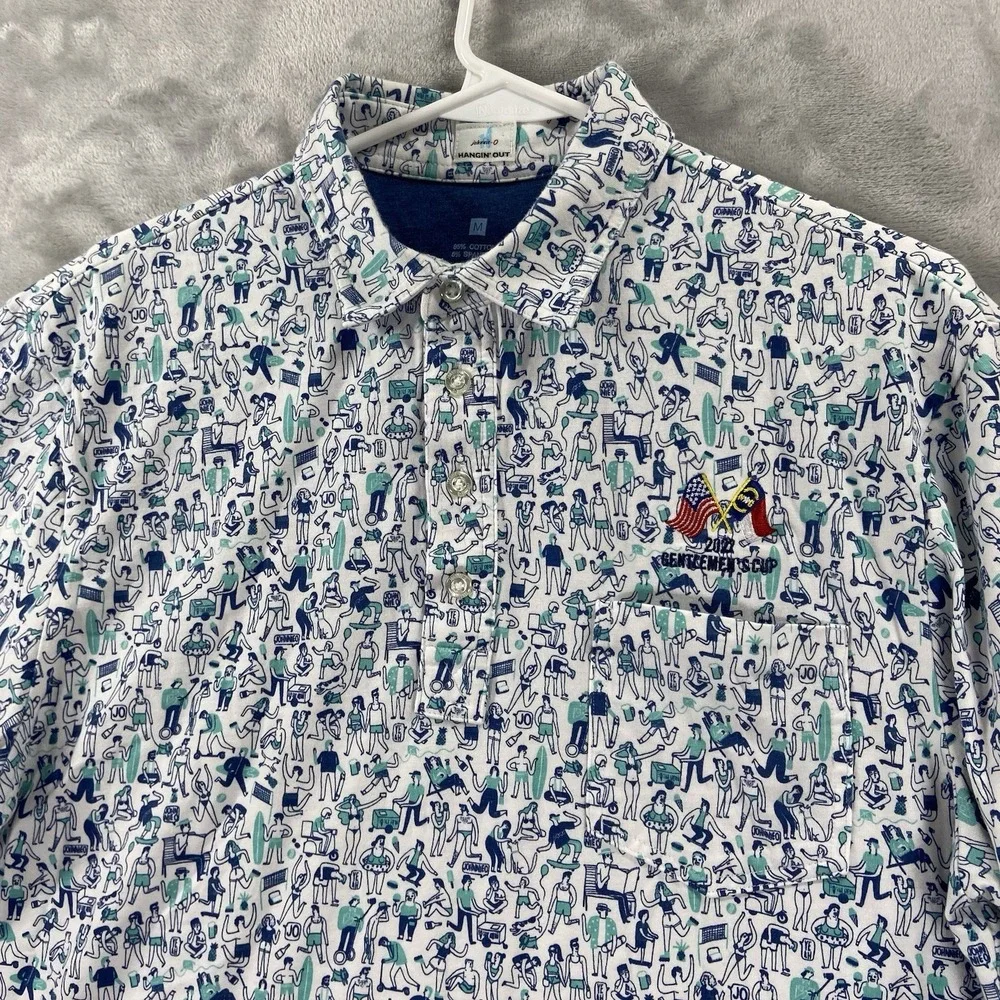 Johnnie-O Shirt men's Medium Polo Golf Pullover Beach Beer Surf Skater AOP Print
